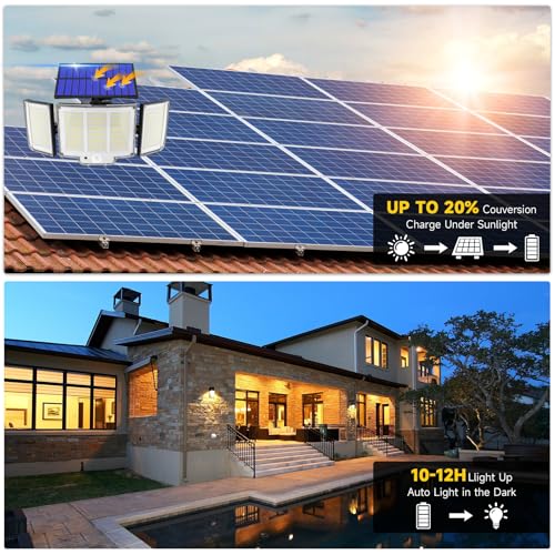 Solar Lights Outdoor Garden Lights 1 Pack 348LED 2000LM IP65 270° 3 Modes Solar Security Lights Outdoor Motion Sensor Outdoor Wall Lights Solar Wall Lights Outdoor Motion Sensor Lights Outdoor