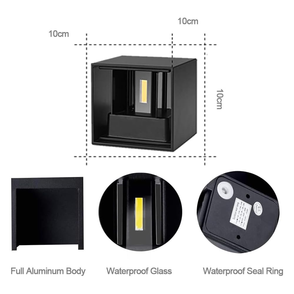 ZHMA Wall Lights 3000K Warm White Light Modern LED Outside Lights 2pack,12W Metal Cover IP65 Waterproof Adjustable Beam Aluminum Black Outdoor Lights for Side Door,Living Room,Bedroom,Garage