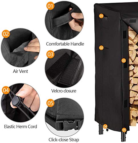 Amagabeli 4ft(124.5cmx36cmx122cm) Firewood Log Rack with Waterproof Cover Large Capacity Log Store Outdoor Firewood Racks Holder with 600D Oxford Log Cover Weatherproof Log Storage Shelf Garden Black