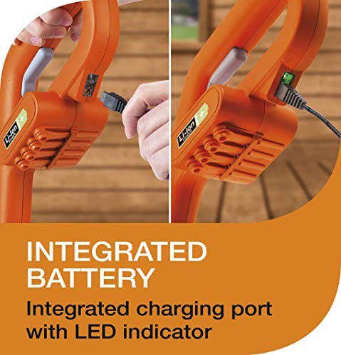 Flymo SimpliTrim Li Cordless Battery Grass Trimmer - Ultra Lightweight 14.4 V Li-Ion Battery Integrated Including Charger), 23 cm Cutting Width, Durable Long Life Blades, Orange and Grey