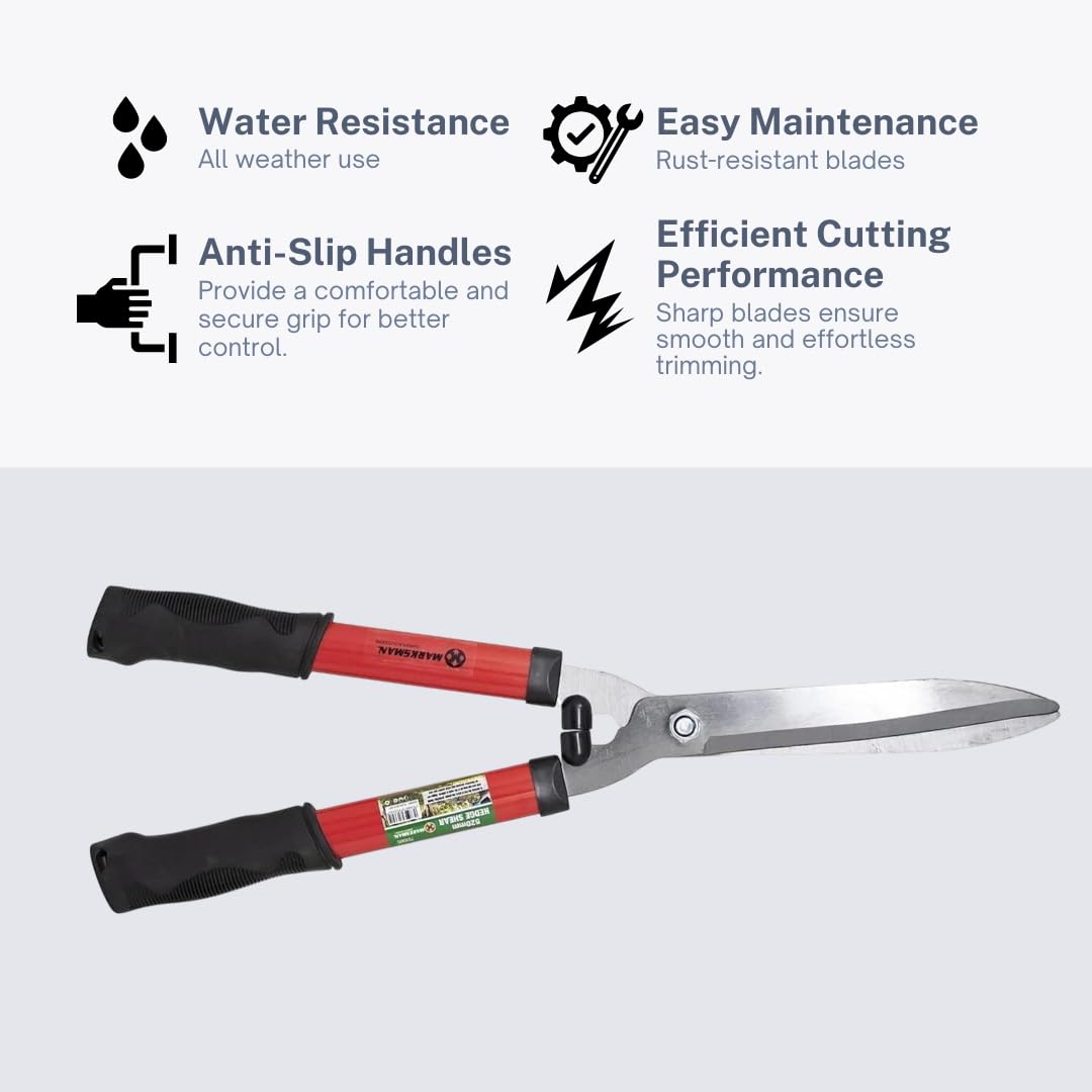 20" Carbon Steel Hedge Shears - Razor Sharp, Rust Resistant Blades - Lightweight Garden Trimmer for Grass, Shrubs, Bushes - Anti-Slip Handles for Easy Cutting