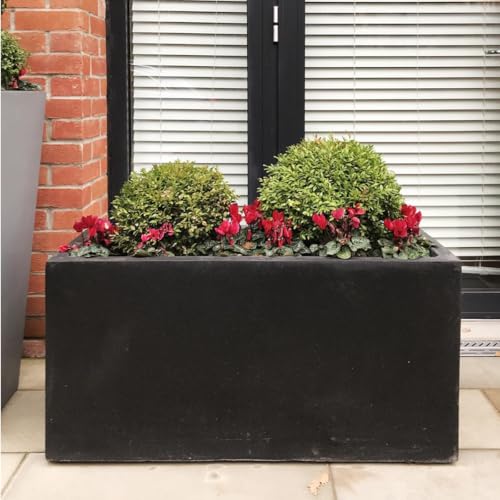 IDEALIST 100cm Large Trough | Black Reinforced Stone Rectangle Plant Pot | Garden Planters with Drainage Holes L100 W36 H51.5 cm, 137 litres