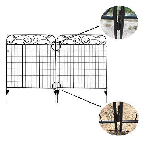 MTB Black Coated Metal Side Outdoor Patio Gate Steel Decorative Garden Fence Panel 112cm Hx 91cm W (4 Pack, Linear Length 12 feet) 8 Leaves, Metal Border Folding Fence