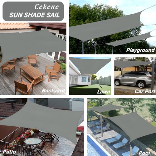 Cekene Sun Shade Sail Waterproof 2x3m Grey Rectangle Garden Sunscreen Awning Canopy with Free Loops 98% UV Block Shade Canopy Cover Outdoor Patio Sail Shade for Deck Lawn Garden Pool