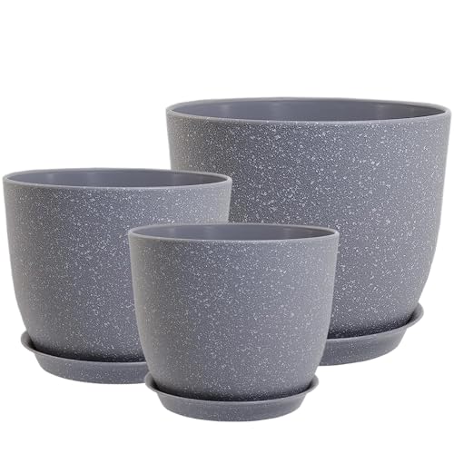 PROFIKLA Plastic Plant Pots Set of 3 with Saucers