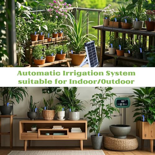 Irrigation System Kit,Solar Drip Irrigation System 20 Drippers,Multiple Combinations of Automatic Watering System with 20M irrigation pipes Self Watering System for Plants,Greenhouse,Garden,Balcony