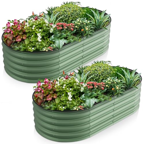 Warmiehomy 2 Packs 160x80x42cm Raised Beds for Garden, Metal Planter Box Outdoor with Reinforced Rods, Rounded Galvanised Bottomless Raised Beds for Vegetables, Flowers and Herbs, Green
