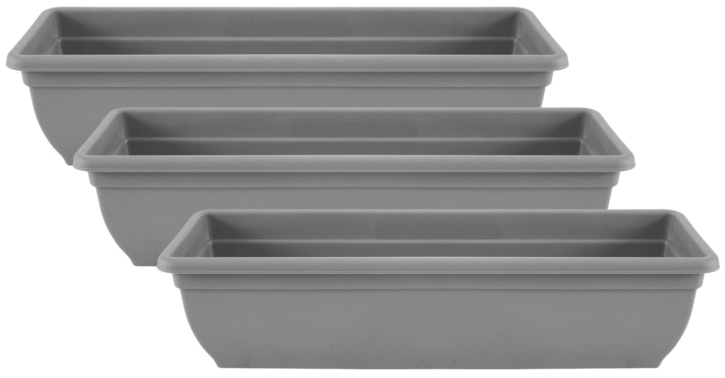 Muddy Hands Pack of 3-60cm Long Grey Trough Plant Pot Plastic Planter Outdoor Garden Window Herb Flower Box