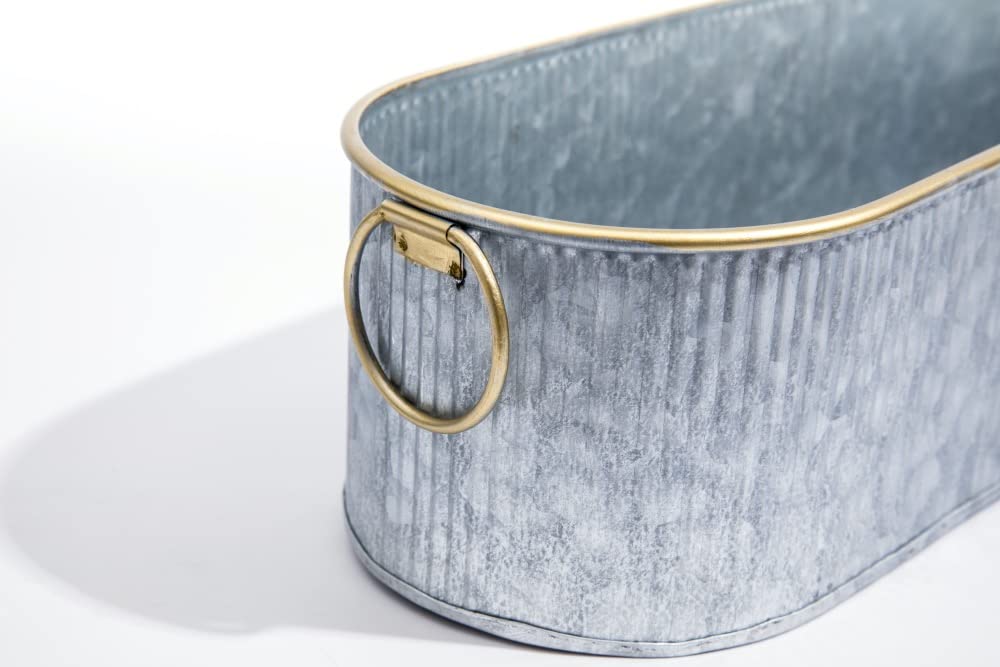 Dipamkar Set of 3 Vintage Long Oval Galvanized Metal Garden Trough Planters Windowsill Box Herb Pots Outdoor Plant Pots