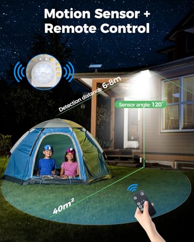 LOTMOS Solar Lights Outdoor, 342LED Remote Solar Security Lights Outdoor Motion Sensor, 3 Modes Garden Lights Solar Powered Waterproof Pir Flood Lighting for Yard Shed Garage Outside,Cool White