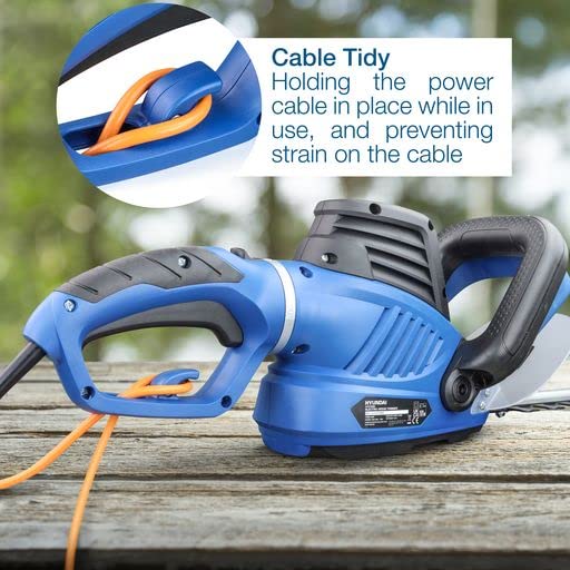 Hyundai 680w 610mm Corded Electric Hedge Trimmer Pruner, Rotatable Handle, 10m Power Cord, Handle Branches Up to 24mm in Diameter, 4.14kg, 3 Year Warranty
