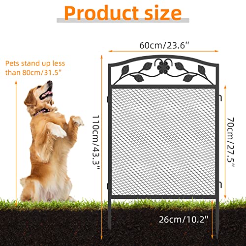 UNHO Decorative Garden Fence Panels: 5pcs Wrought Iron Lawn Edging Border Outdoor Metal Trellis Animal Barrier for Patio Backyard 43in X 9.8ft