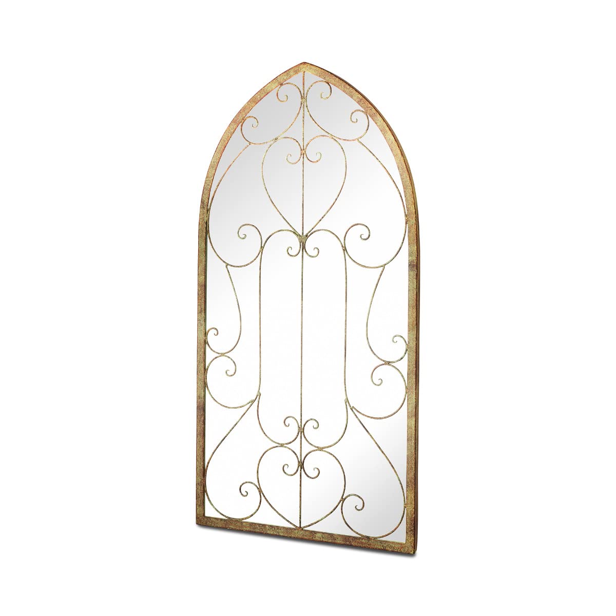 MirrorOutlet Large Metal Rustic Arched Shaped Window Garden Outdoor Mirror Gate 100cmX50cm, Champagne Silver,GM076