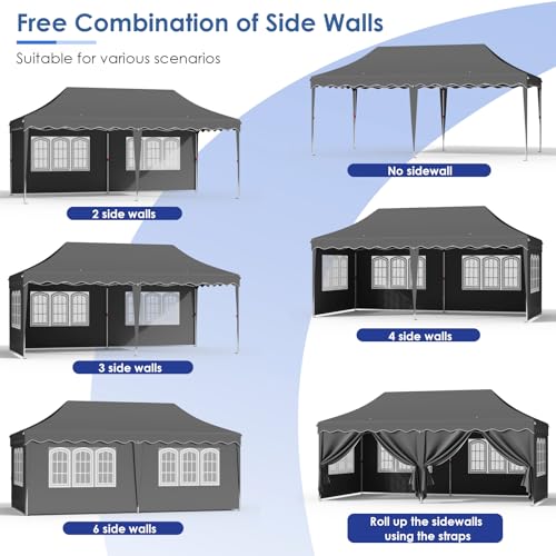 LIFERUN 3mx6m Pop Up Gazebo, Waterproof Folding Tent with 6 Removable Sidewalls, 6 Sandbags & Storage Bag, UPF50- Marquee Canopy Outdoor Pavilion, Event Shelter for Garden Party Wedding Market Camping