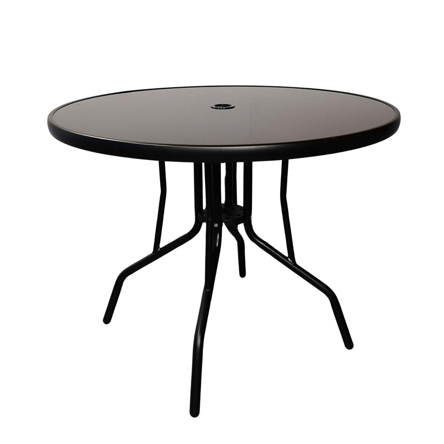 Samuel ALEXANDER 4 Person Round Black Garden Table with Glass Top & Parasol Hole
