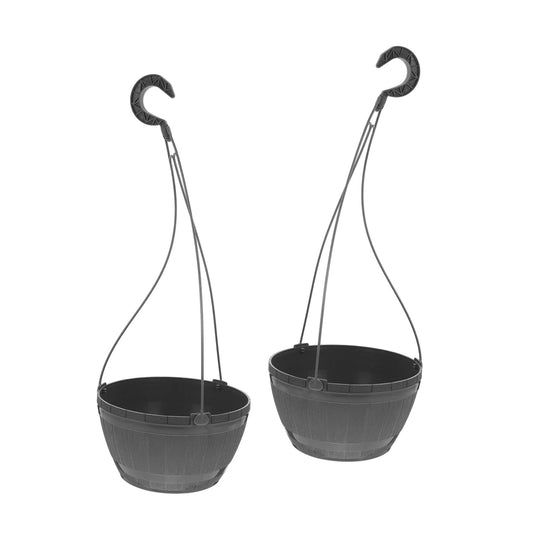 DIKACA Hanging Planters Baskets Self-watering Faux Wood Barrel 2pcs for Outdoor Patio Balcony and Indoor Plant Decor