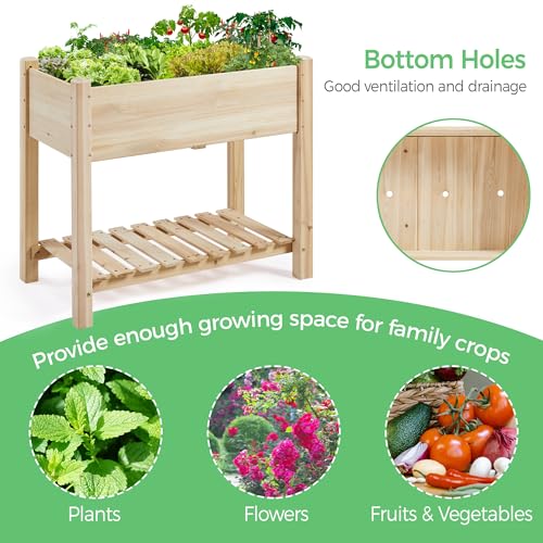 Yaheetech Raised Garden Bed 2 Tiers Wooden Plant Raised Bed Garden Elevated Planter Box with Storage Shelf for Vegetables/Flowers/Herbs/Fruits,86 x 46 x 76cm