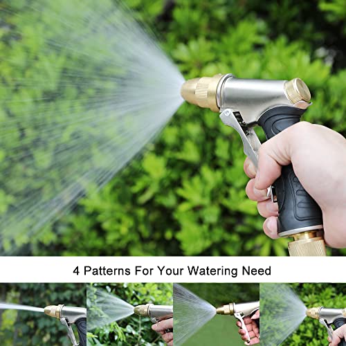 FANHAO Garden Hose Spray Gun with Adjustable Patterns, 100% Heavy Duty Metal Hose Pipe Spray Gun High Pressure Hose Nozzle for Lawn and Garden, Car & Pet Washing, Full Brass Nozzle - Non-Slip Grip