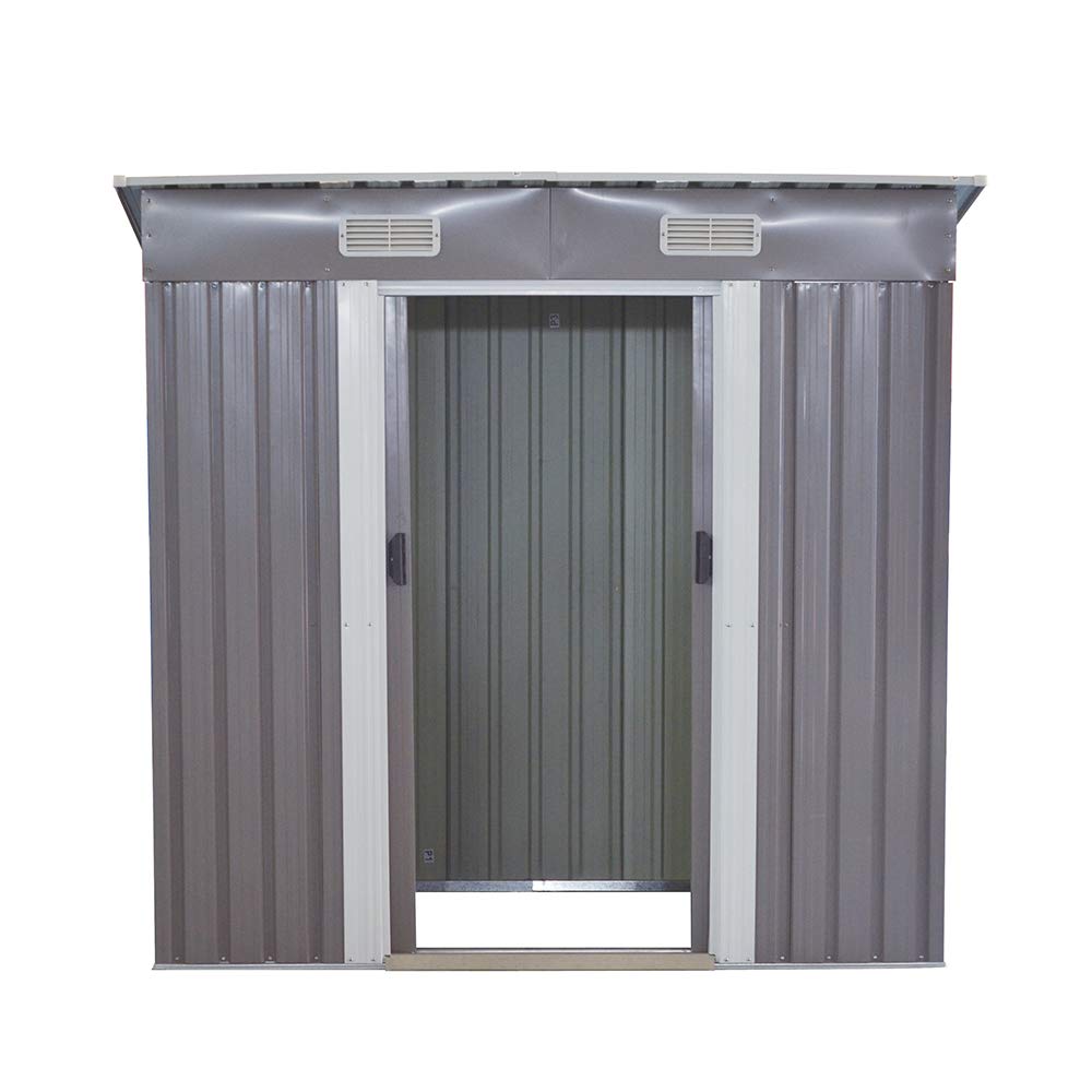 Panana Metal Garden Shed Storage Sheds Heavy Duty Outdoor FREE Base Foundation Green/Grey Color (6X4 Grey)