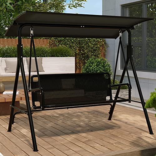 YITAHOME 3 Seater Canopy Swing Chair, Garden Swing Seat Chair, Outdoor Swinging Chair Bench with Adjustable Canopy for Patio Poolside Porch, 200KG Loadable,173 x 106 x 156cm, Black
