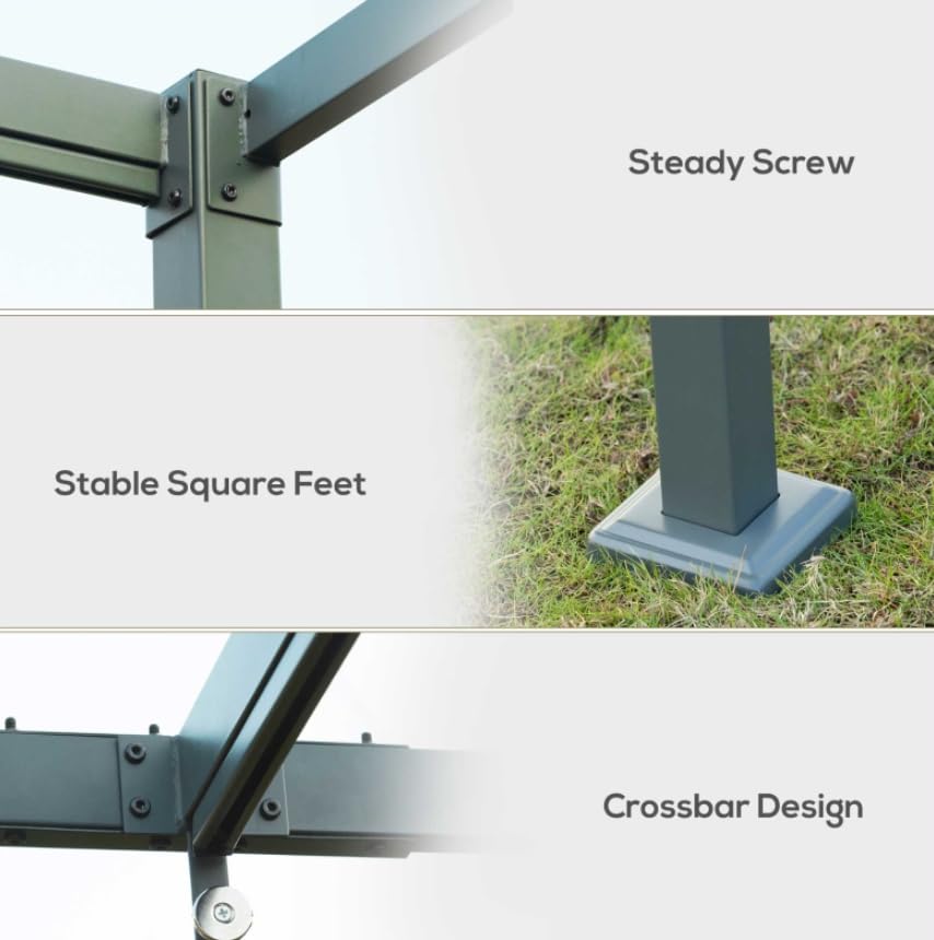 Outdoor Pergola Canopy Large 3x2 Metal Retractable Sun Shade Tent Garden Hot Tub Gazebo Patio Lawn Structure Conservatory Shelter UV-resistant Pavilon (Grey)