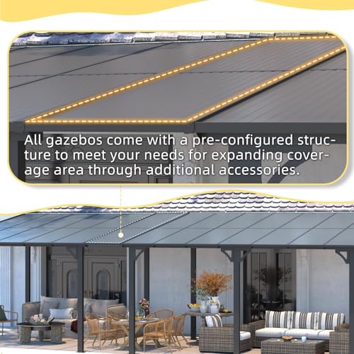 UNIONLINE 3x3m Aluminium Hardtop Gazebo Pergola – Wall-Mounted