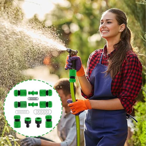 10Pack Garden Pipe Fittings Kit for Outdoor Tap - 2 Double Male & 6 Quick Snap Connectors, 2 Hose Tap Connectors (1/2'' & 3/4'' Size 2-in-1)
