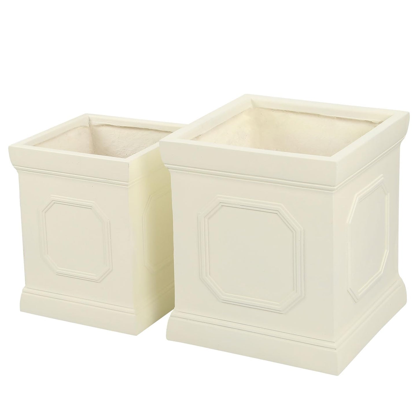 Taylor & Brown Set of 2 Large Handmade Square Tall Plant Pots 36/28cm MgO Modern Flower Planter Pot Box Garden Decoration Indoor/Outdoor Planters with Drainage Hole (Square)