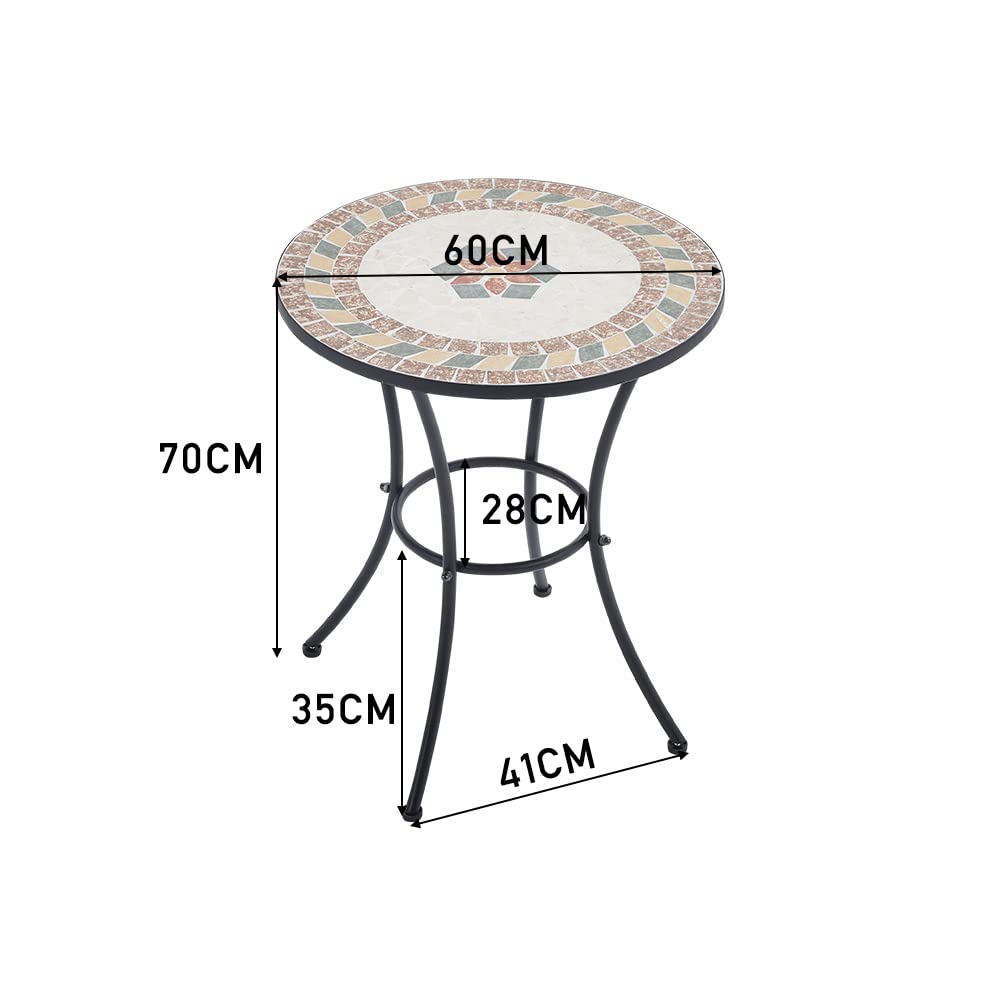 Warmiehomy Garden Table Mosaic Table 60cm Outdoor Dining Table Round Patio Coffee Table