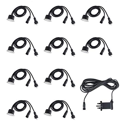 MiniSun | 40mm Warm White LED Round Decking/Kitchen Plinth Lights Kit | Decking & Patio Lighting, Home Décor & Improvement Essential | Pack of 10 | Includes 3M Extension Cable