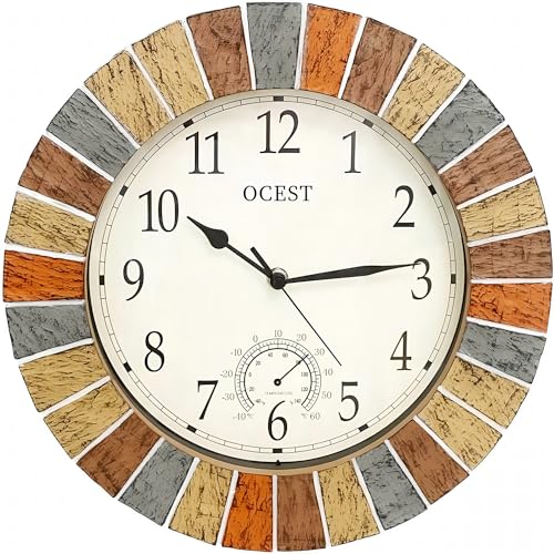 OCEST 13-Inch Outdoor Garden Wall Clock with Thermometer