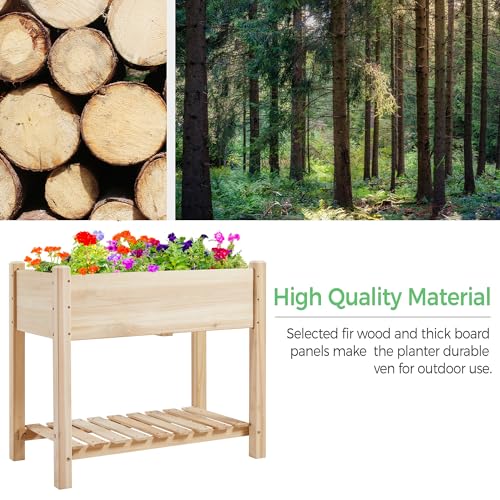 Yaheetech Raised Garden Bed 2 Tiers Wooden Plant Raised Bed Garden Elevated Planter Box with Storage Shelf for Vegetables/Flowers/Herbs/Fruits,86 x 46 x 76cm
