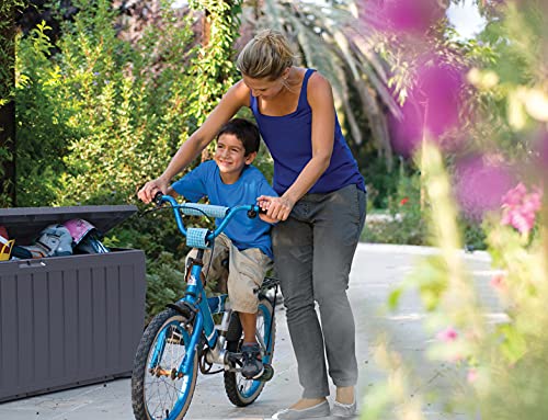 Keter Marvel- 270L Outdoor 65% recycled Garden Furniture Storage Box Graphite Wood Panel Effect | Fade Free | All Weather Resistant | Safe and Secure | Zero Maintenance | 2 year Warranty