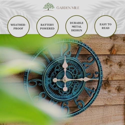 Marco Paul Large Outdoor Wall Clock 12 in Outside Waterproof Garden Clock Quartz Battery Operated Round Clocks Retro Home Kitchen Living Room Decor Clocks