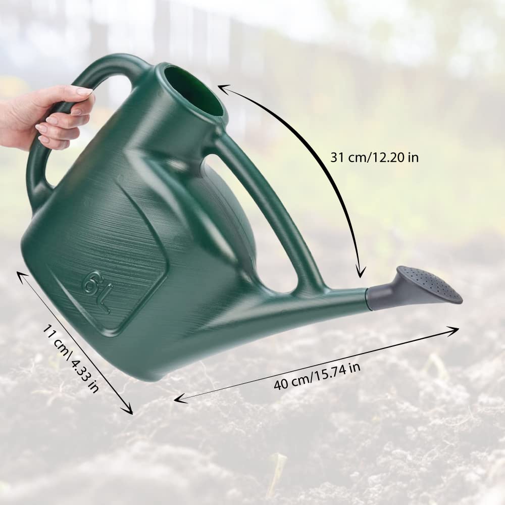 ANGIX 6L Garden Watering Can | Lightweight Can With Double Side Handles And Detachable Plastic Water Sprinkler Rose Head For Indoor and Outdoor Use (Green)