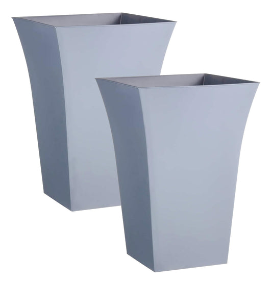 Muddy Hands 2 x Grey Plastic Plant Pots Indoor Home Outdoor Garden Tall Square Flower Tree Planters - 30cm Wide - 44cm Tall