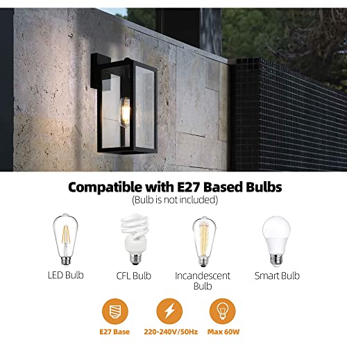 BRIMMEL Outdoor Wall Lights Aluminum Black Lantern Porch Light for Entryway Doorway, Outdoor Wall Lantern with Anti-Rust Sconce Light Fixture with Clear Glass Shade, Matte Black