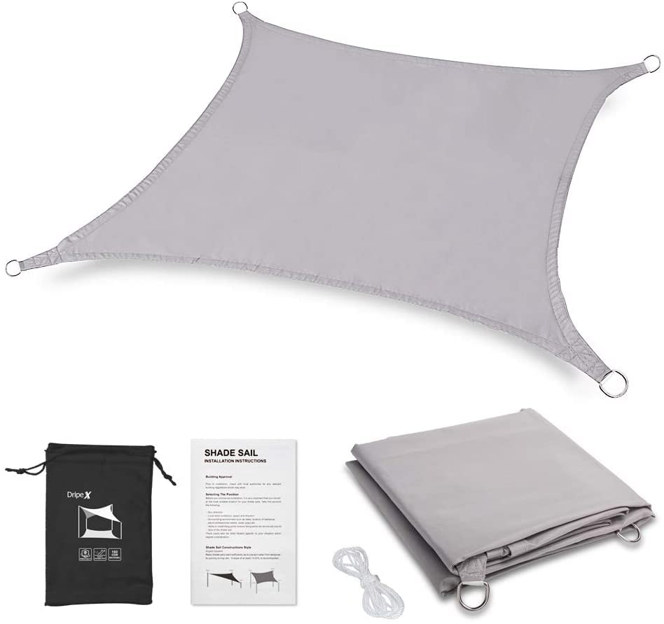 Dripex Sun Shade Sail Waterproof Rectangle Canopy, 2x3m PES Polyester 95% UV Block Shade Cover Sunscreen with Free Rope for Patio Party Backyard Lawn Garden Outdoor Activities, Grey