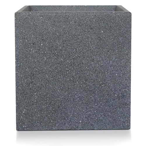 IDEALIST Plant Pots Outdoor Square Box 40 cm | Garden Planters with Drainage Holes | Grey Reinforced Stone Flower Pot L39.5 W39.5 H40 cm, 48 litres