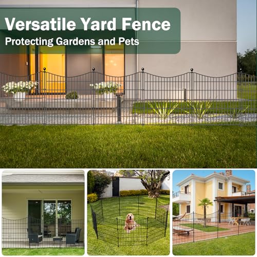 5 Panels Decorative Garden Fence with Gate - 32 in(H) X 12 ft(L) Dog Fence for Yard - Rustproof Metal Garden Edging - Temporary Fencing Stakes