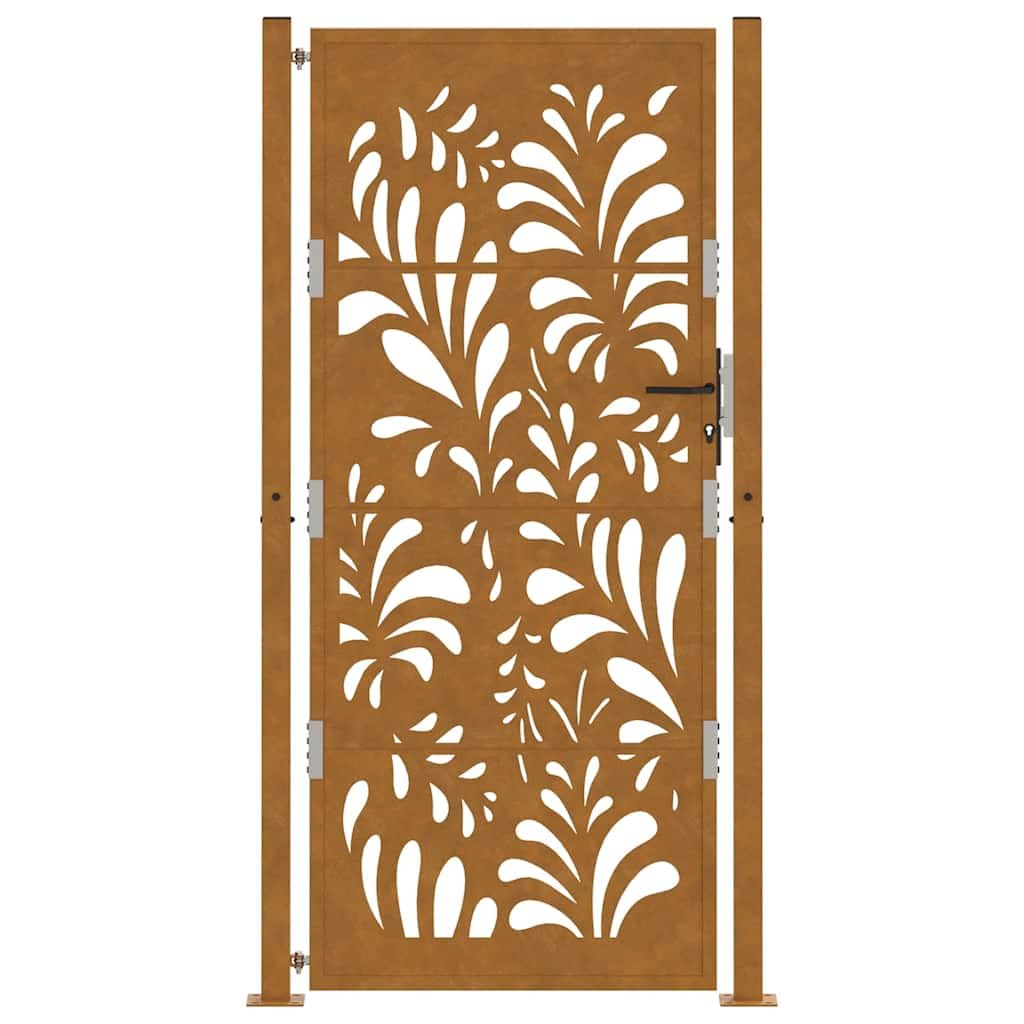 vidaXL garden patio gate - weathering steel, 105x205 cm, wave laser-cut design, rustic charm, lockable safety