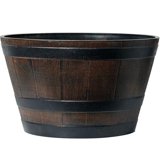 Muddy Hands Extra Large 50 Litre Dark Brown Wooden Barrel Effect Plant Pot Round Outdoor Garden Flower Tree Plastic Planter (Diameter: 56cm - Height: 34cm)