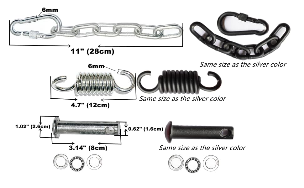 Patio Swing Egg Chair Hanging Kit Including Springs Pin Plug and Snap Hook, Hammock Chair Hanging Hardware - 250kg Weight Capacity, Assembly Accessories for Single Double Egg Chair With Stand (Black)