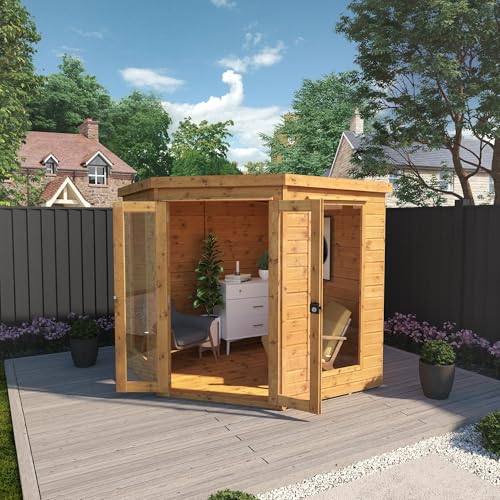 WALTONS | Wooden Corner Summerhouse | Shiplap Tongue & Groove | Garden Room | Flat Roof | Double Door | Outdoor Sun Room | 7ft 8ft 9ft | 10 Year Anti Rot Guarantee | (7ft x 7ft)