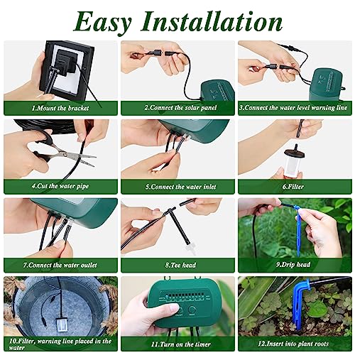 AnseTo Solar Irrigation System,Solar Drip Irrigation Kit with 15 Drippers,Solar Watering System DIY Automatic Watering System for Garden,Plant,Greenhouse,Terrace,Eco-Friendly and Energy-Saving, 2w