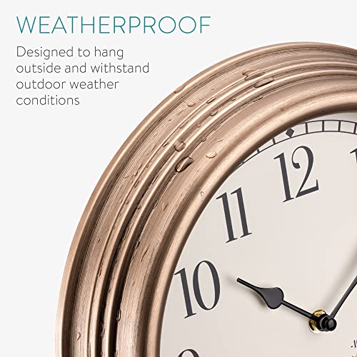 Navaris Waterproof Outdoor Clock - 30.5cm Large Outdoor Clock and Thermometer for Garden - Battery Operated Wall Clock with Temperature and Humidity