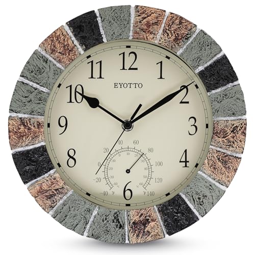 eYotto 10 Inch Outdoor Wall Clock with Thermometer