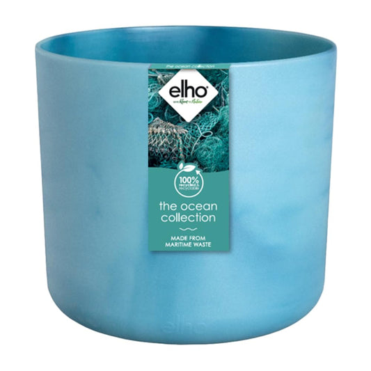 elho The Ocean Collection Round 18cm - Flower Pot Indoor - 100% Recycled - Made with Marine Waste - Blue/Atlantic Blue