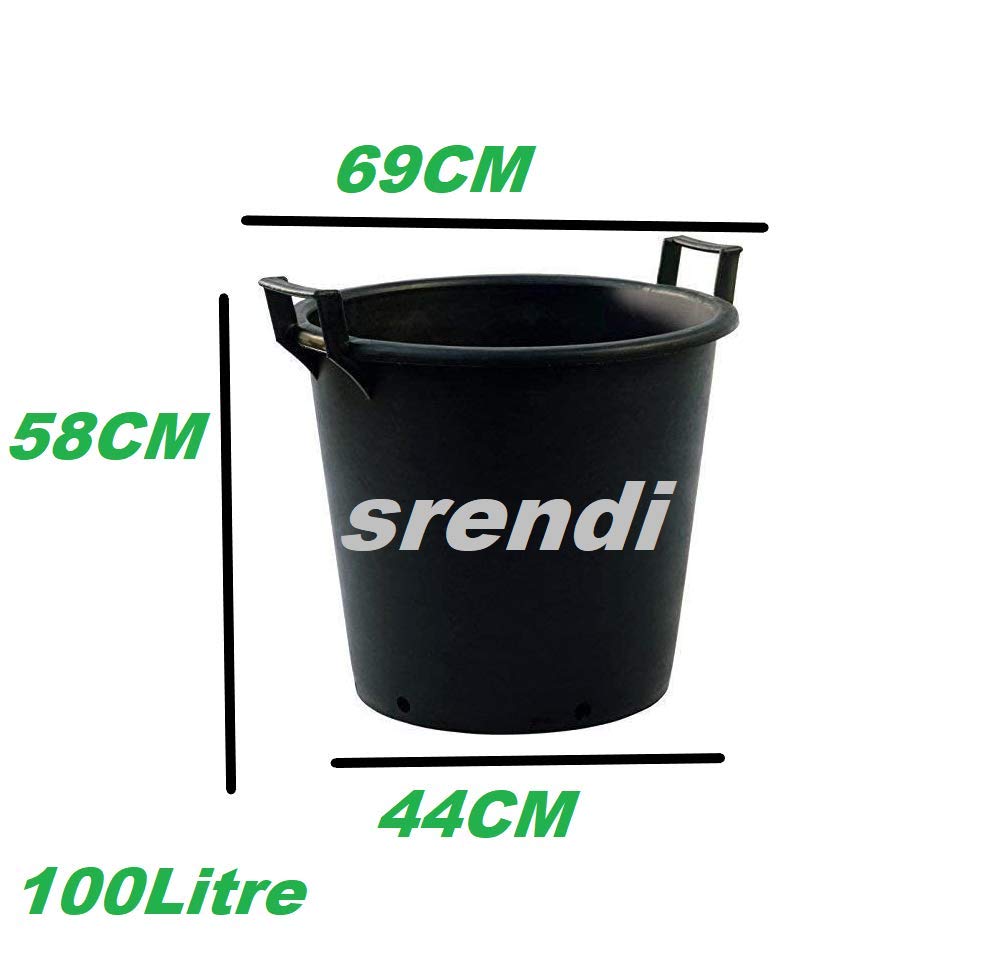Srendi® 100 Litre Heavy Duty Large Plastic Plant Pots with Handles Outdoor Garden Tree Planters Containers (1)