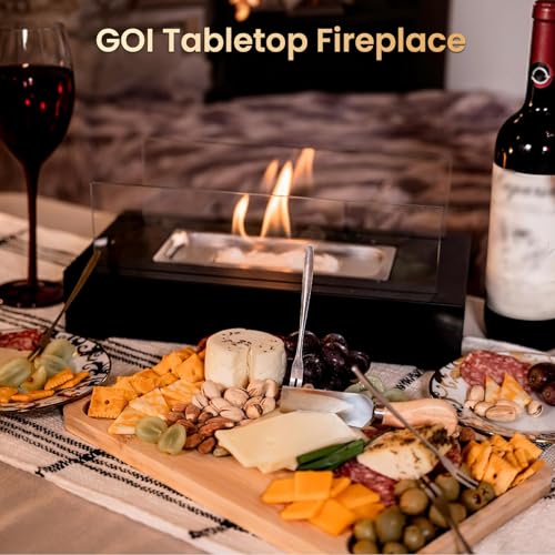 Table Top Fire Pit with Maker Kit,Portable Bioethanol Fireplace Indoor Outdoor, Rectangular Tabletop Fire Bowl Pot with Two-Sided Glass for Table Top Decor Home Patio Christmas Birthday Gifts